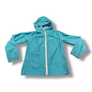 Columbia Kids Basic Lightweight‎ Hooded Rain Jacket Turquoise Blue Size S (7/8)